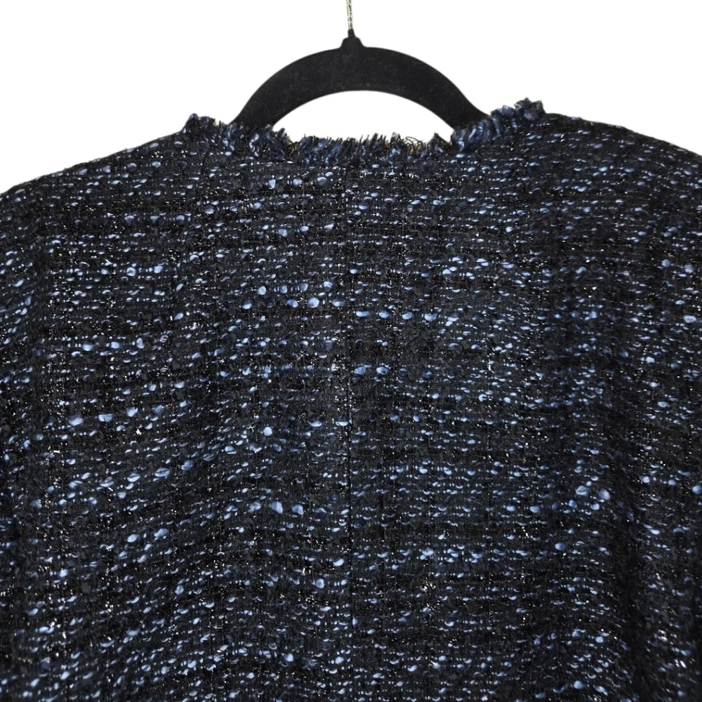 TALBOTS Vienna Black/Blue Metallic Tweed Fringe‎ Jacket - Size 12